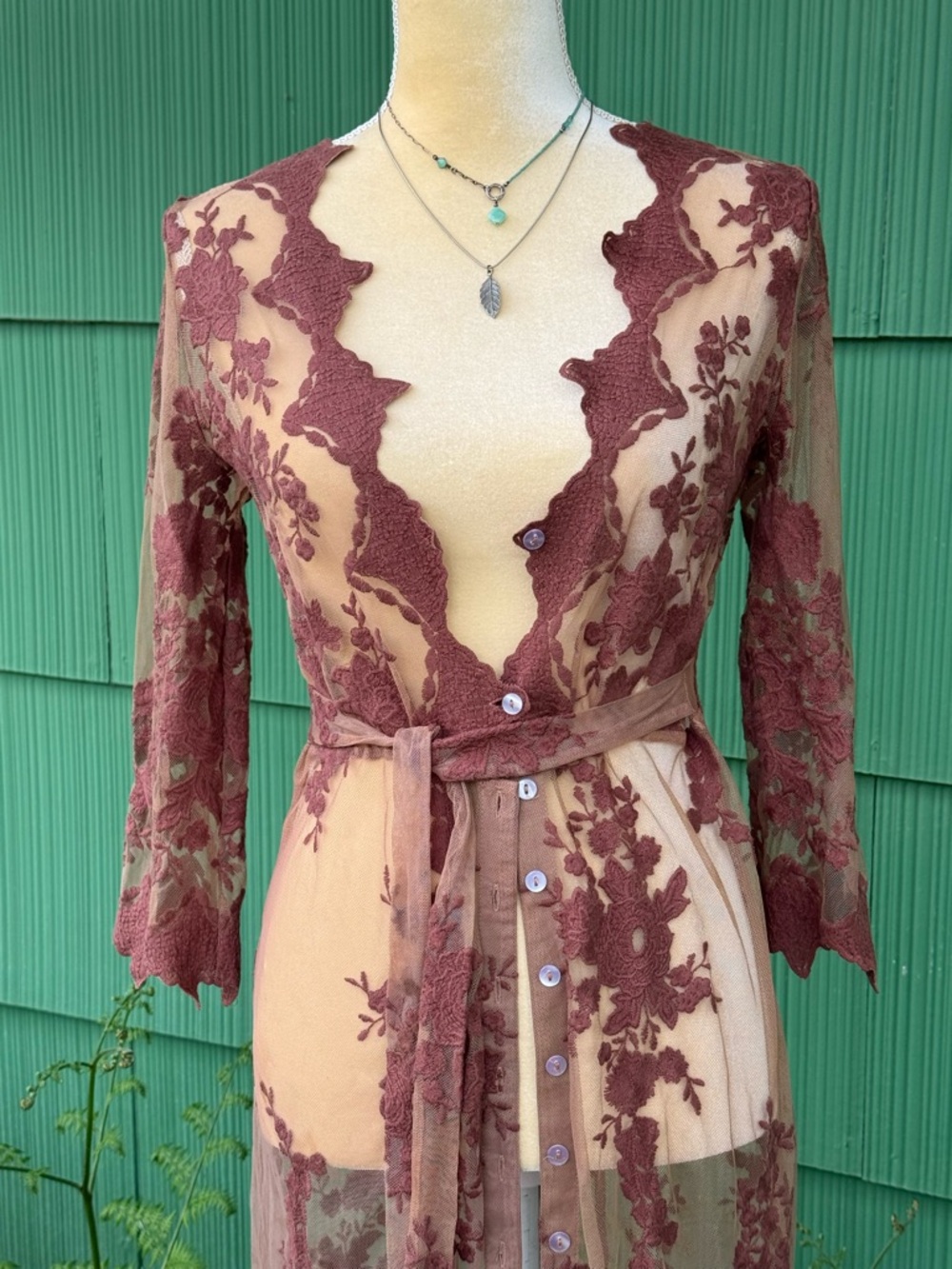 Arnhem Sheer Dusty Rose Lace Maxi Duster Cover-Up - Picture 2 of 15
